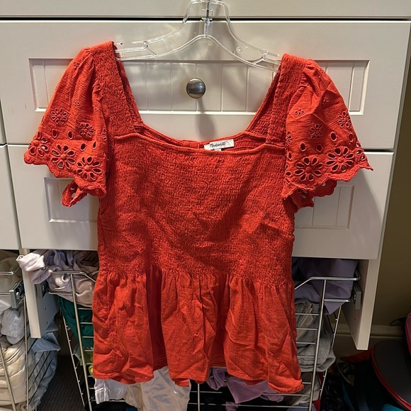 Madewell Tops - Madewell smocked shirt with eyelet detailing
